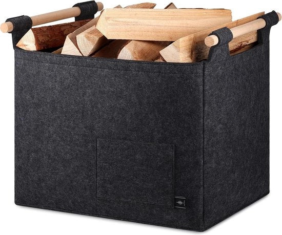 Carrello per legna da camino - conservazione del combustibile - maniglie in legno scuro