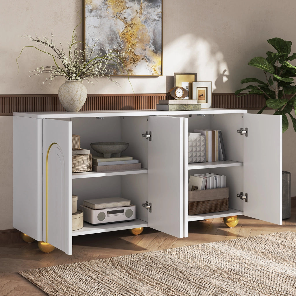 Credenza con 4 ante e 2 vani - per soggiorno - in MDF e truciolare - 140×40×74 cm - bianco
