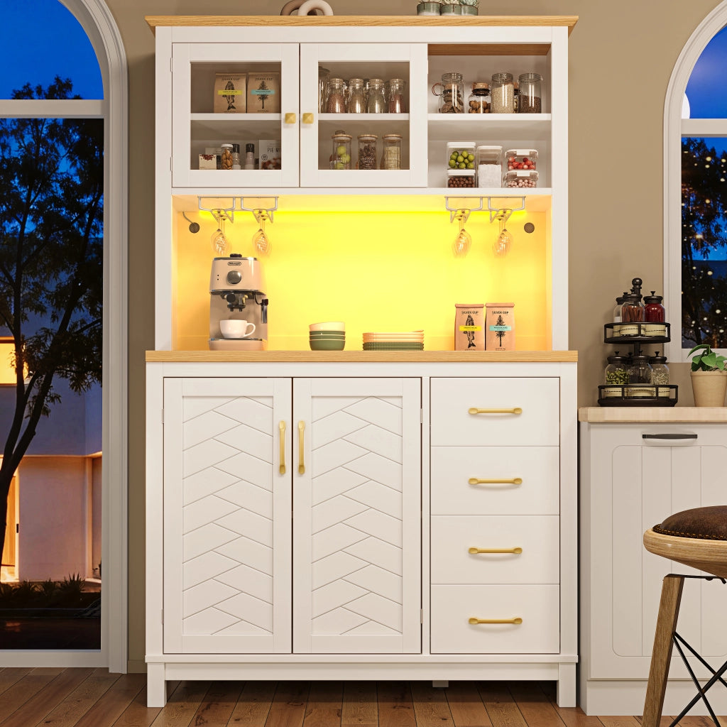 BUFFET 105,5x40x180 cm in MDF Bianco con LED