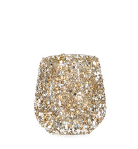 PORTACANDELA VETRO CON BRILLANTINI ORO D8X8H CM