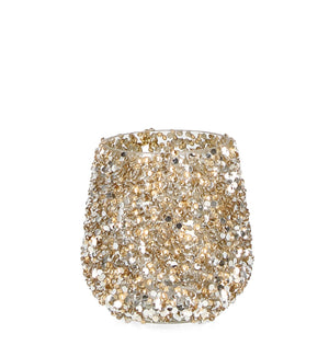 PORTACANDELA VETRO CON BRILLANTINI ORO D8X8H CM