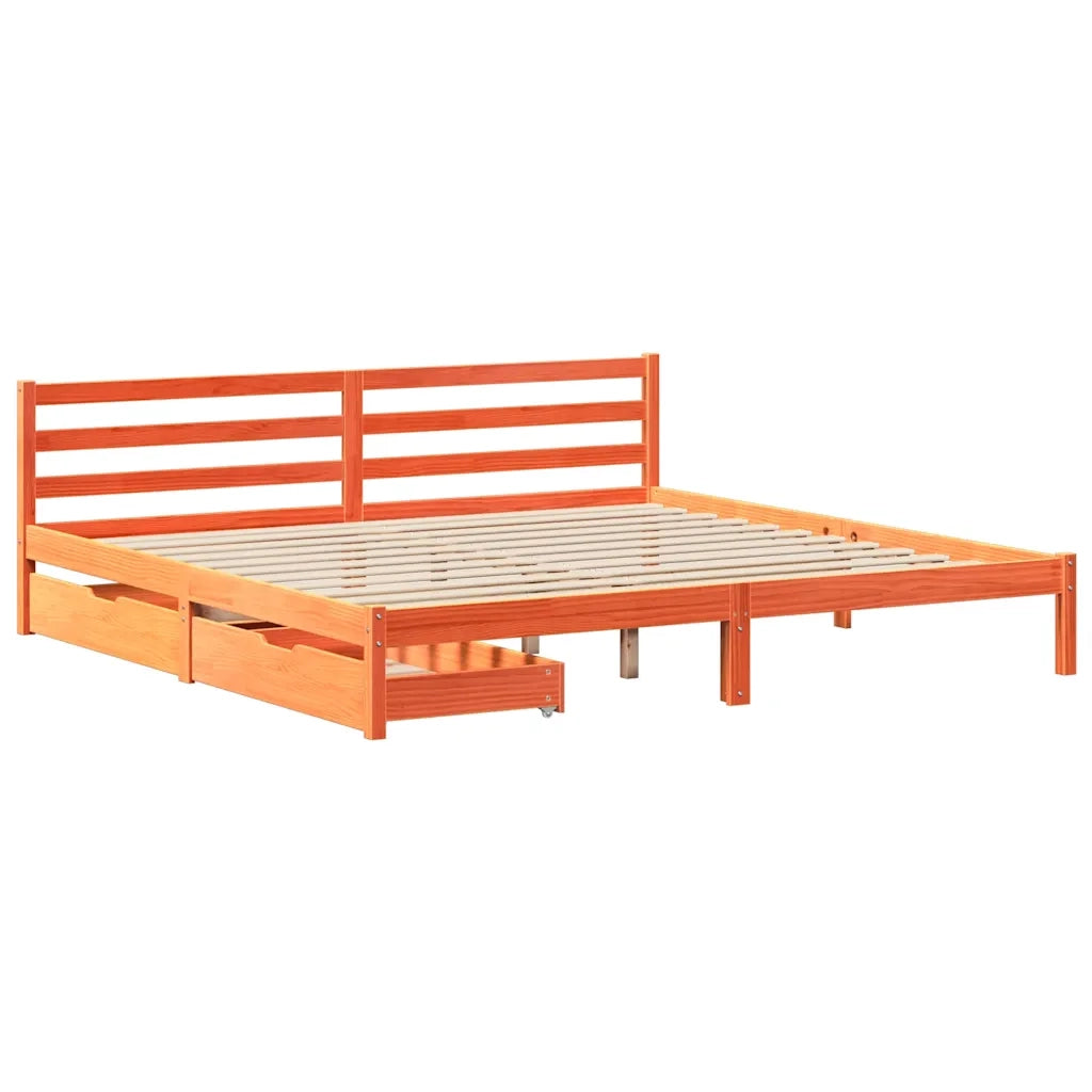 Letto senza Materasso Marrone Cera 200x200 cm in Legno di Pino