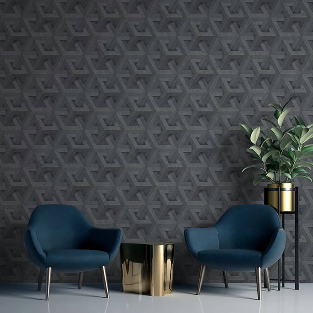 DUTCH WALLCOVERINGS Carta da Parati Onyx Antracite e Oro 442572