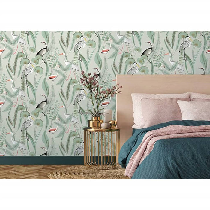 DUTCH WALLCOVERINGS Carta da Parati "Flamingo" Menta 442564