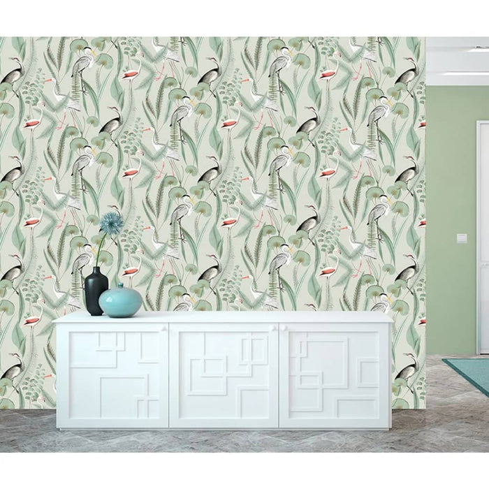 DUTCH WALLCOVERINGS Carta da Parati "Flamingo" Menta 442564