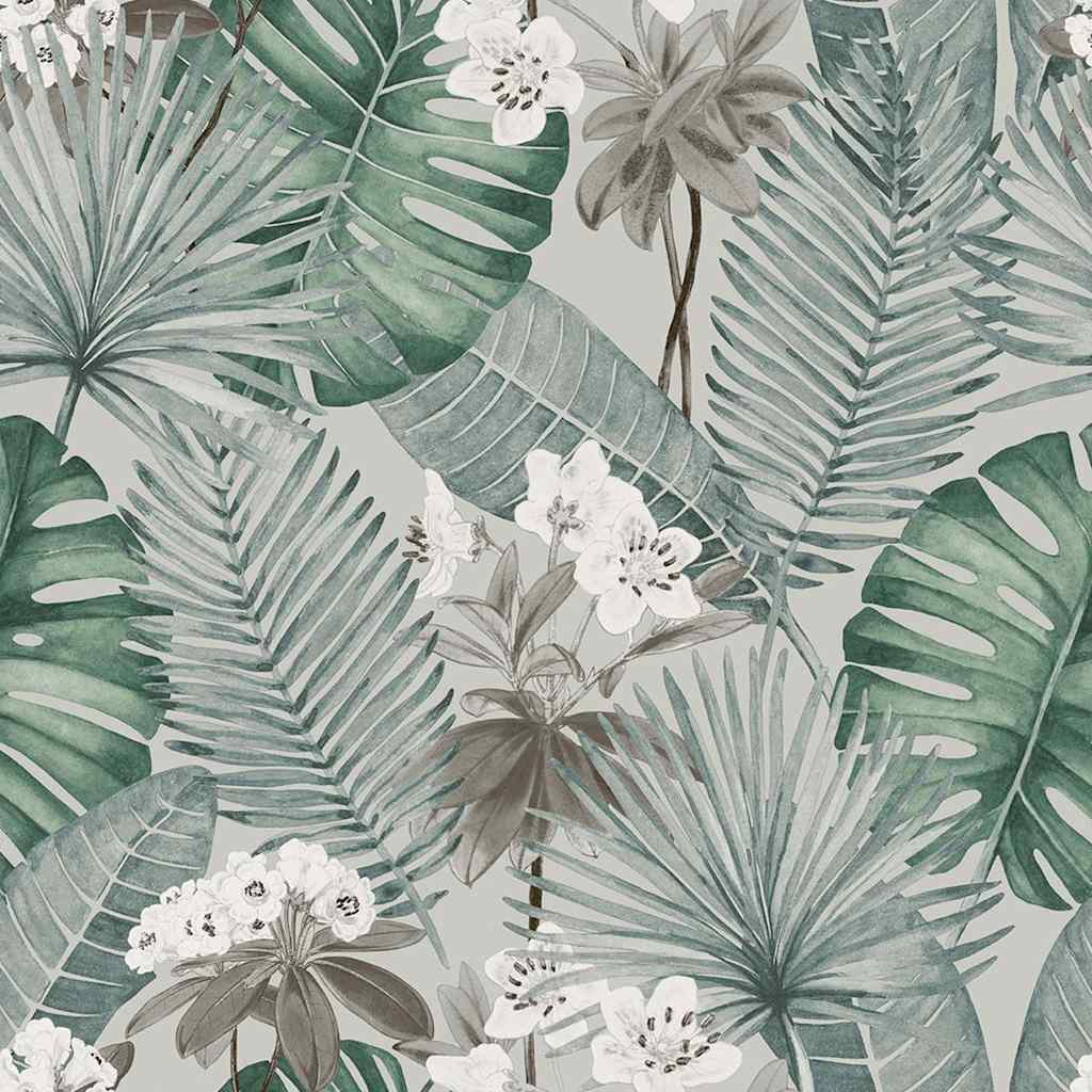 DUTCH WALLCOVERINGS Carta da Parati Eden Grigio e Verde Chiaro 442571