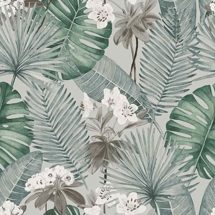 DUTCH WALLCOVERINGS Carta da Parati Eden Grigio e Verde Chiaro 442571
