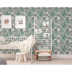 DUTCH WALLCOVERINGS Carta da Parati Eden Grigio e Verde Chiaro 442571
