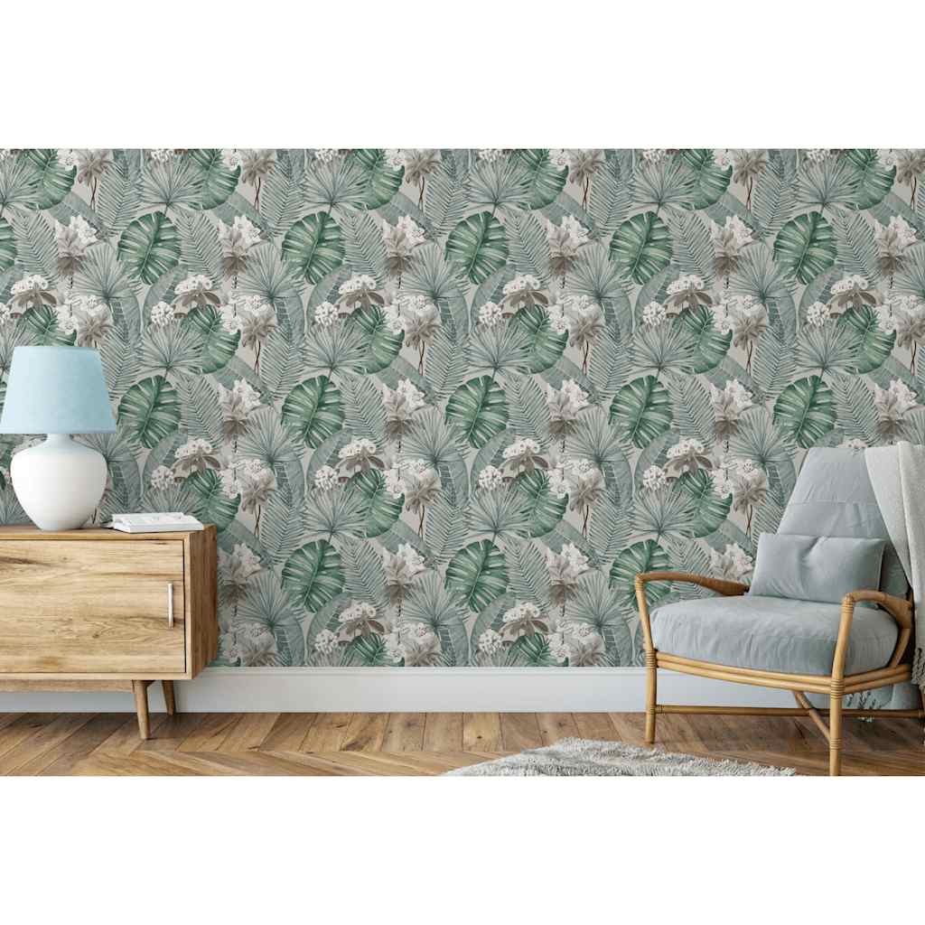 DUTCH WALLCOVERINGS Carta da Parati Eden Grigio e Verde Chiaro 442571