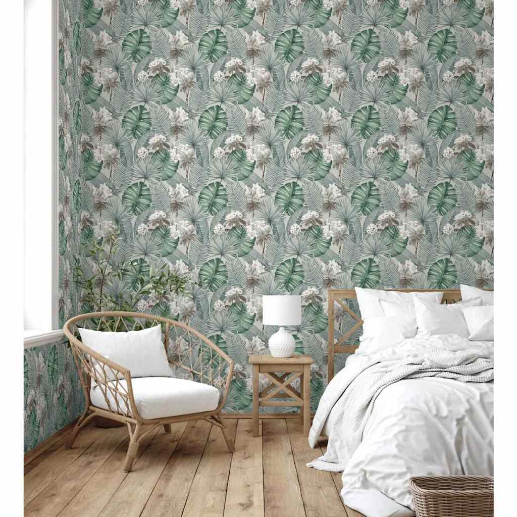 DUTCH WALLCOVERINGS Carta da Parati Eden Grigio e Verde Chiaro 442571