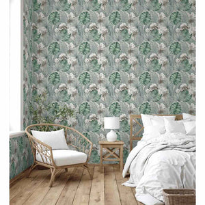 DUTCH WALLCOVERINGS Carta da Parati Eden Grigio e Verde Chiaro 442571