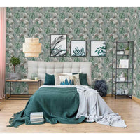 DUTCH WALLCOVERINGS Carta da Parati Eden Grigio e Verde Chiaro 442571