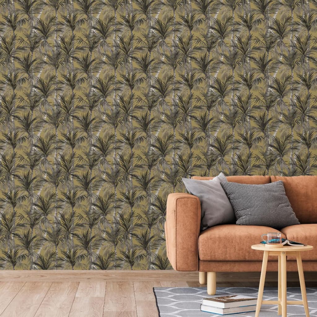 DUTCH WALLCOVERINGS Carta da Parati Palm Trees Oro e Nero 442570