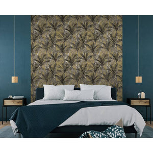 DUTCH WALLCOVERINGS Carta da Parati Palm Trees Oro e Nero 442570