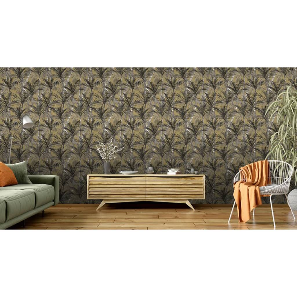 DUTCH WALLCOVERINGS Carta da Parati Palm Trees Oro e Nero 442570