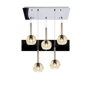 SOSP. CROMO RETTANGOLARE 5 LUCI VETRI TUTTI PICCOLO AMBRA 1155CR-S5 RP-AM