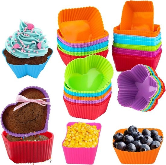 60 pezzi di muffinere di silicone riciclabili, rivestimento antiscivolo, BPA libero, ideali per la cottura di muffin e dessert