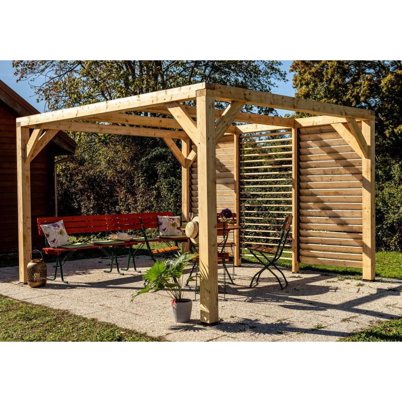 Pergola da giardino in legno Douglas 340x312 cm – gazebo con ventelle mobili su una parete – pali 120x120 mm – VTDO3431V Foresta