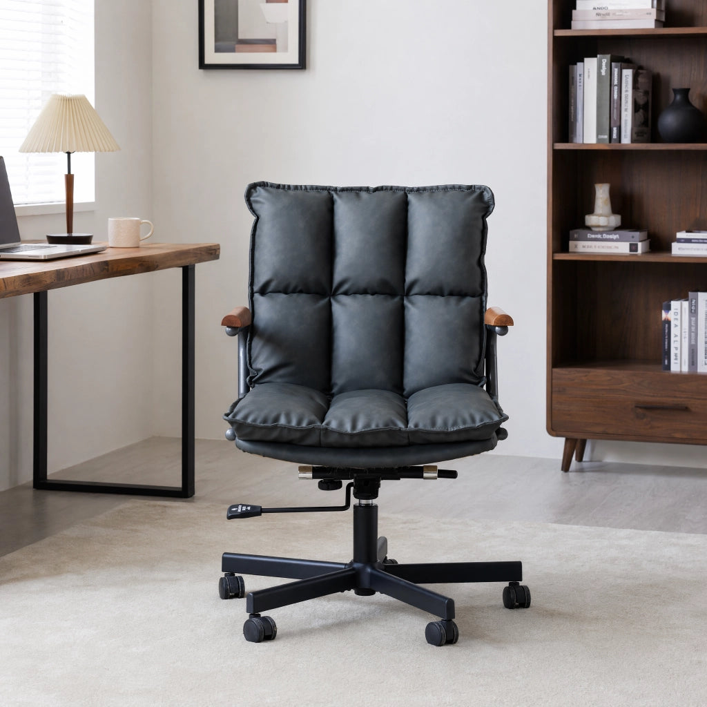 Sedia da ufficio ergonomica girevole 360° regolabile in pelle sintetica e metallo, Nero