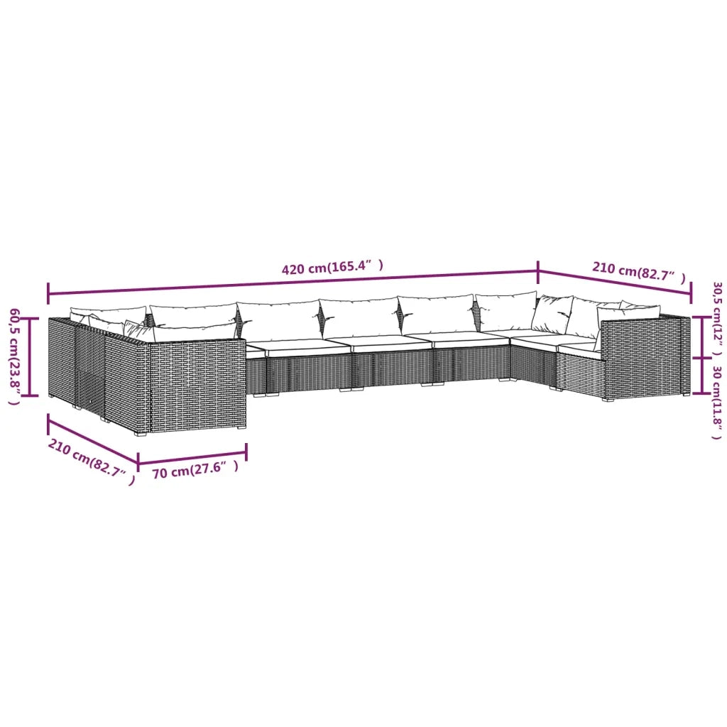 Set Divani da Giardino 10 pz con Cuscini in Polyrattan Marrone cod mxl 35881