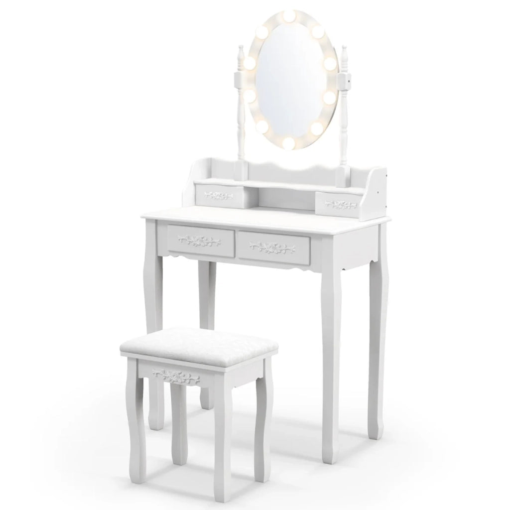 Toeletta con specchio ovale e illuminazione a LED 75 x 40 x 145 cm pratica e moderna in MDF bianco 20_0011509