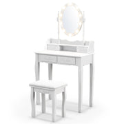 Toeletta con specchio ovale e illuminazione a LED 75 x 40 x 145 cm pratica e moderna in MDF bianco 20_0011509