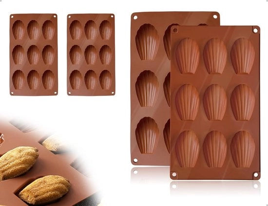 Set di 2 Forme in Silicone - 9 Orecchioni - Resistenti al Calore - Flessibili - Duraturi - Forme per Cottura in Mattoncino Rosso