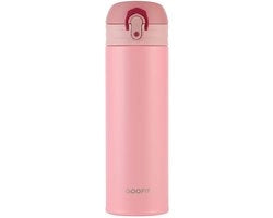 Fles termos isolato a vuoto, 480 ml, acciaio inossidabile, BPA-free, flessa termos impermeabile per sport, in viaggio, scuola, esterno, ufficio e casa (rosa)