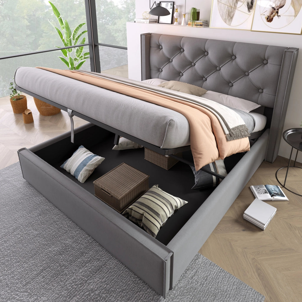 Letto matrimoniale contenitore 160x200 cm in cotone grigio