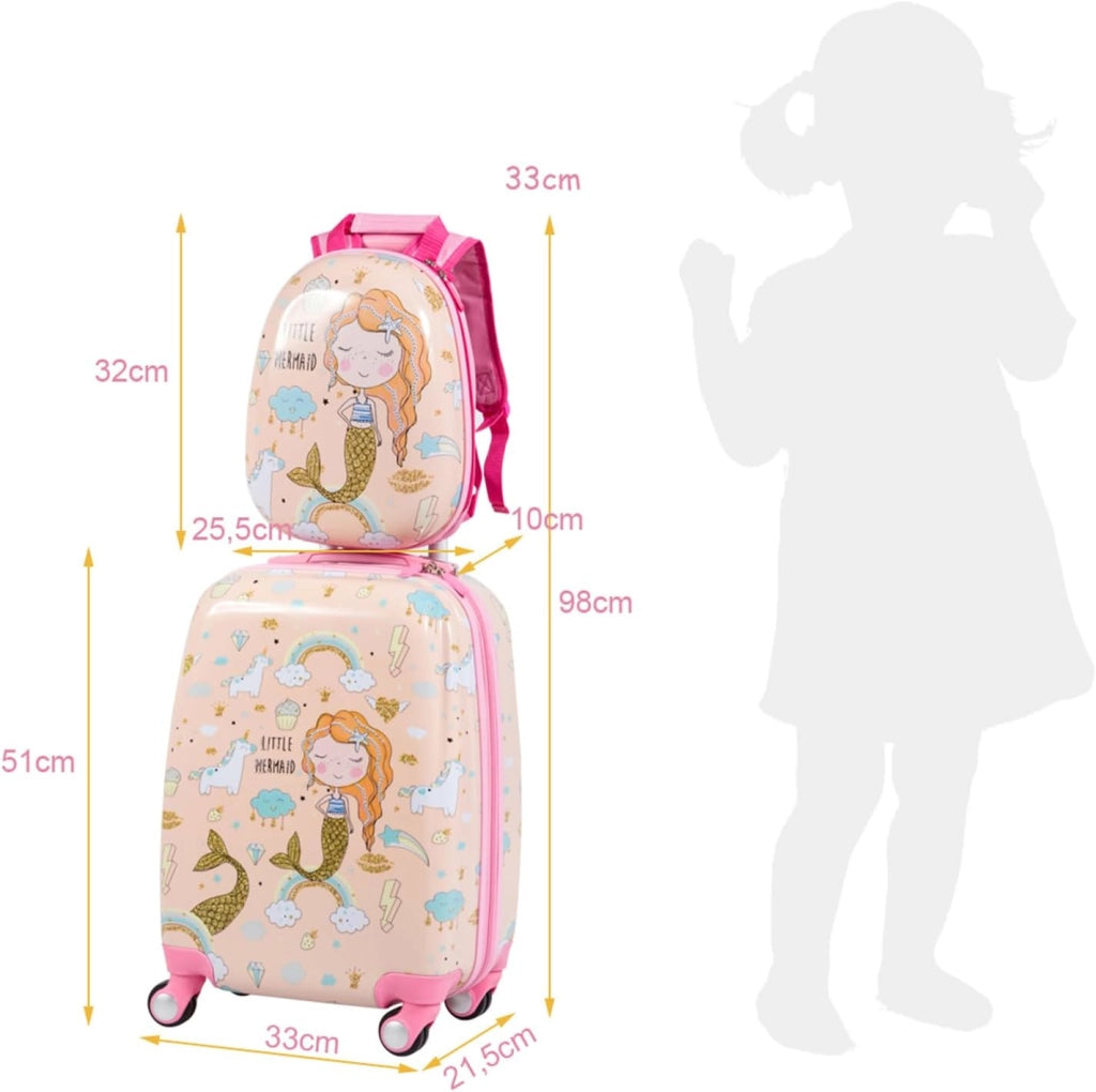 Set di Valigia per Bambini, 18" Valigia+ 12" Zaino, 2 Pezzi, con Ruote Girevoli a 360° e Maniglia Retrattile, Ideale per Viaggiare in Modo Comodo e Divertente (Modello 3)