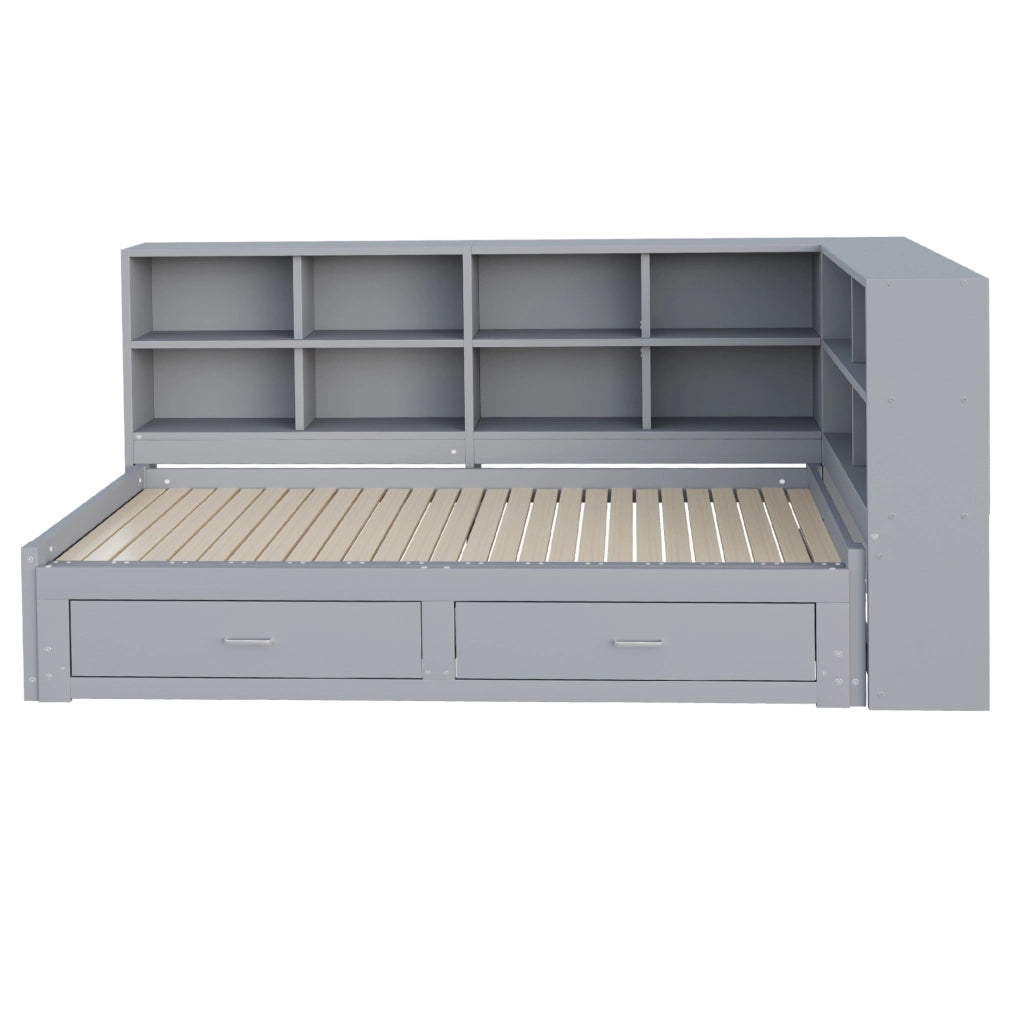 Letto multifunzione estraibile 90/180x190 cm con contenitore; prese multifunzione; grigio