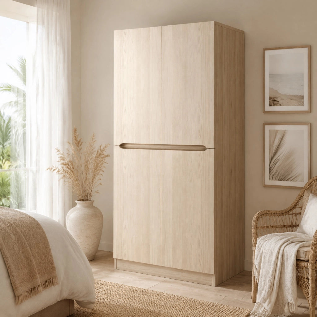 Armadio 2 ante 70x40x170 cm con vano appendiabiti e scomparti; naturale