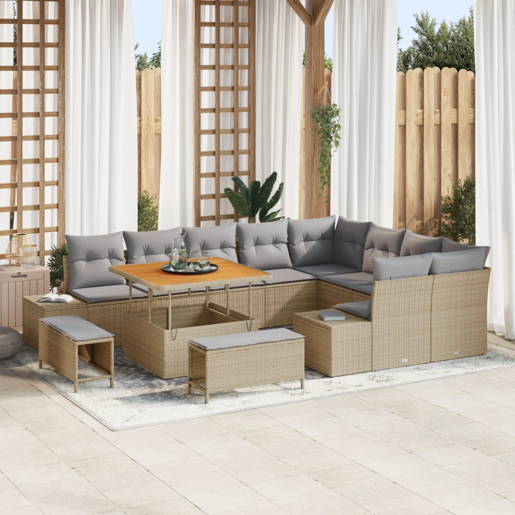 Set di SofÃ  da Giardino  in 12 Pezzi con Cuscini Beige Polyrattan Acacia
