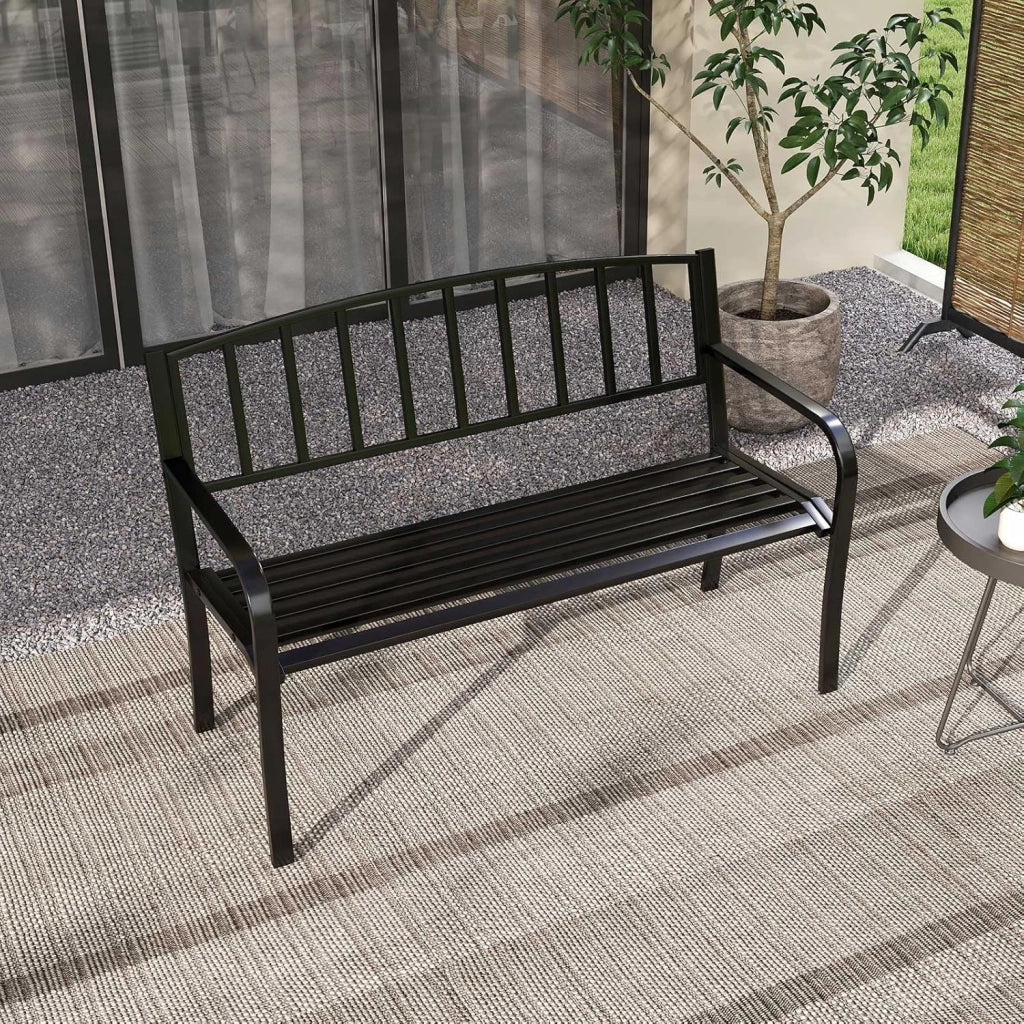 Panca da giardino in metallo, resistente alle intemperie, per 2 persone, panca da balcone con schienale e bracciolo, panca da balcone in metallo, portata fino a 300 kg, 127 x 59 x 85,5 cm