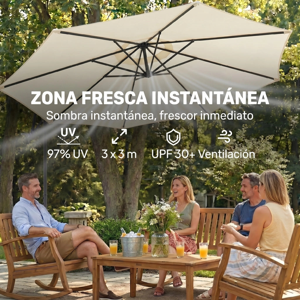 Ombrellone da Giardino 295 cm Parasole Eccentrico Inclinabile ¨C Zephmum ¨C Crema Acciaio