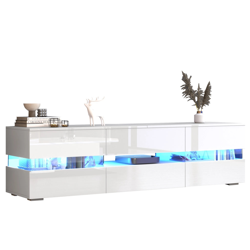 Mobile TV moderno bianco a specchio - Zephmum - 160x39x45 cm, LED, 2 ante, cassetto, per TV 70 pollici