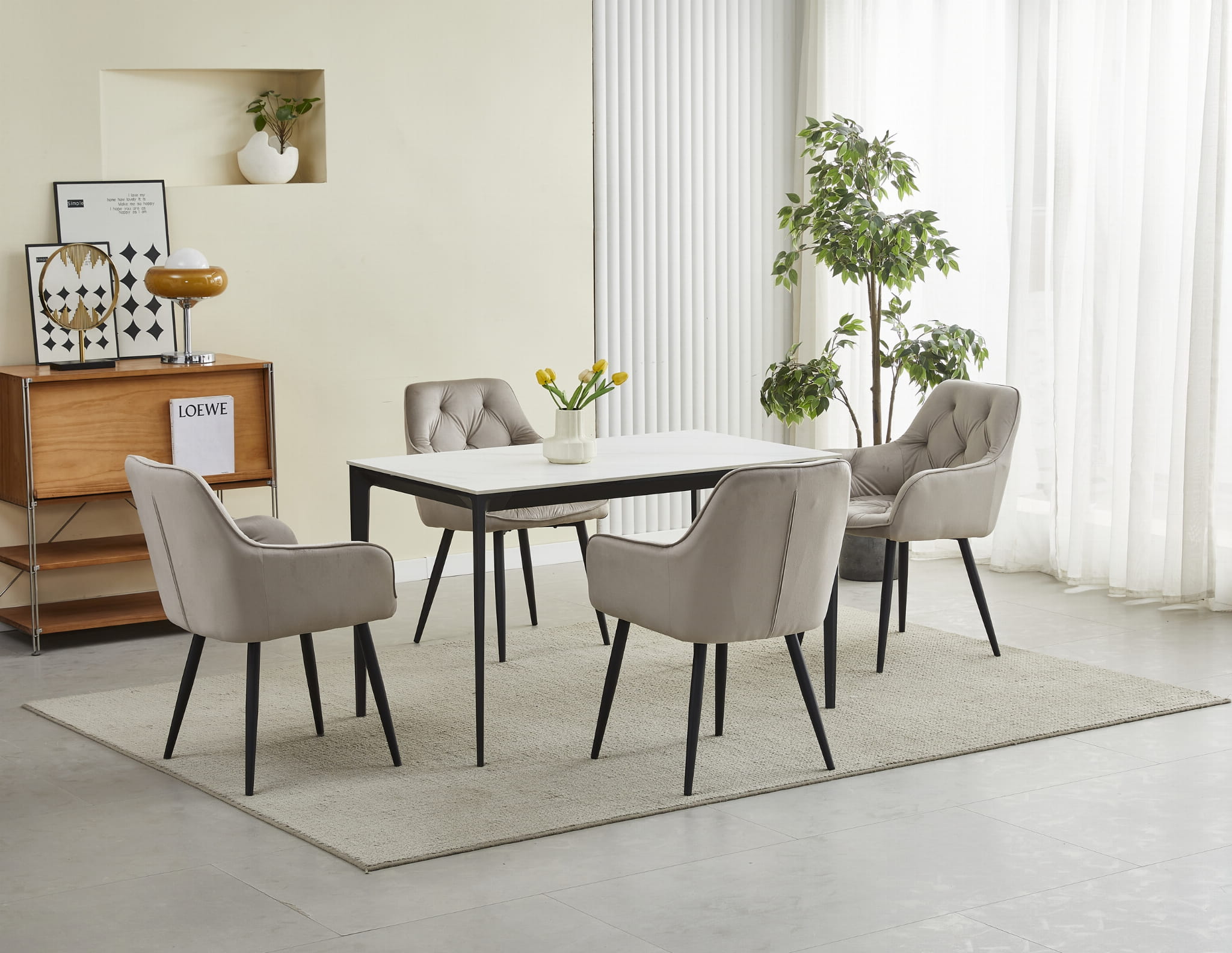 Sedie da pranzo Valora LUKK - Velluto beige scuro con gambe nere x2