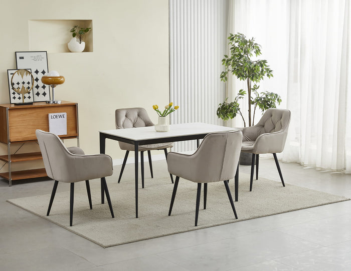 Sedie da pranzo Valora LUKK - Velluto beige scuro con gambe nere x2