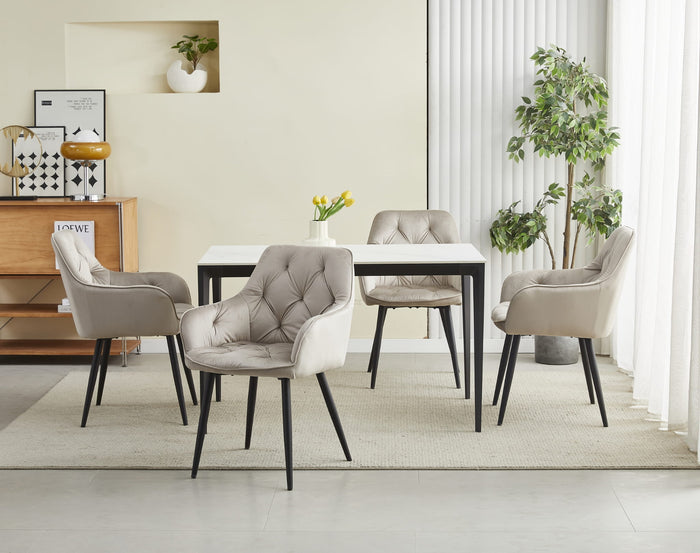 Sedie da pranzo Valora LUKK - Velluto beige scuro con gambe nere x2