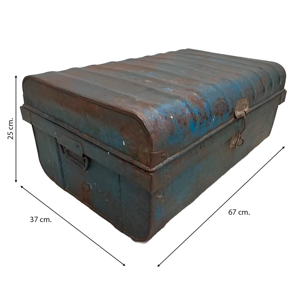 Valigia metallo artigianale blu 67x37x25h cm