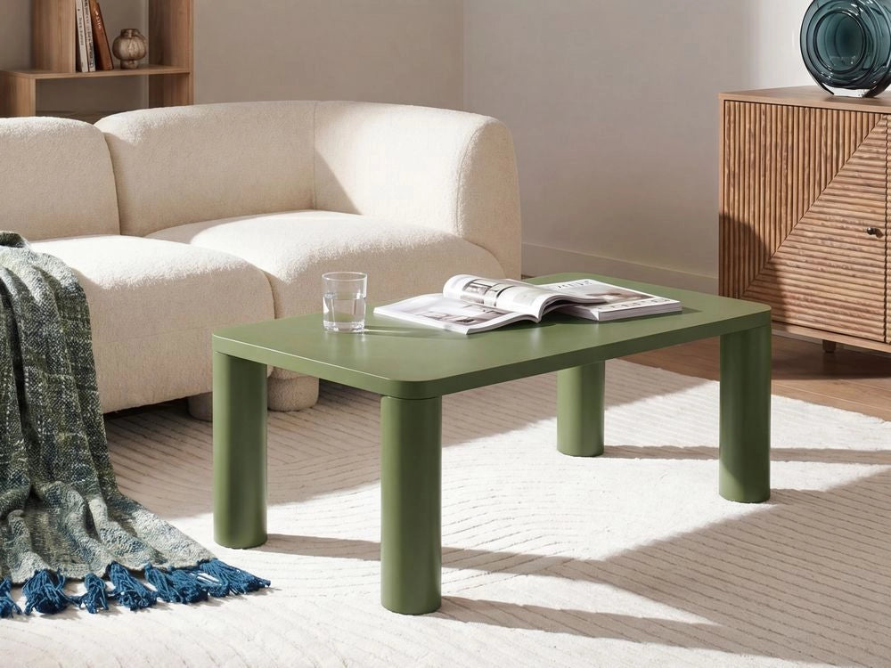 Tavolino con piano in MDF 120 x 60 cm verde Design moderno Gambe a coste Soggiorno