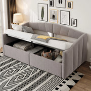 DESMIU Divano letto 90 × 200 cm 1 posto con vano contenitore idraulico e braccioli, senza materasso, grigio chiaro
