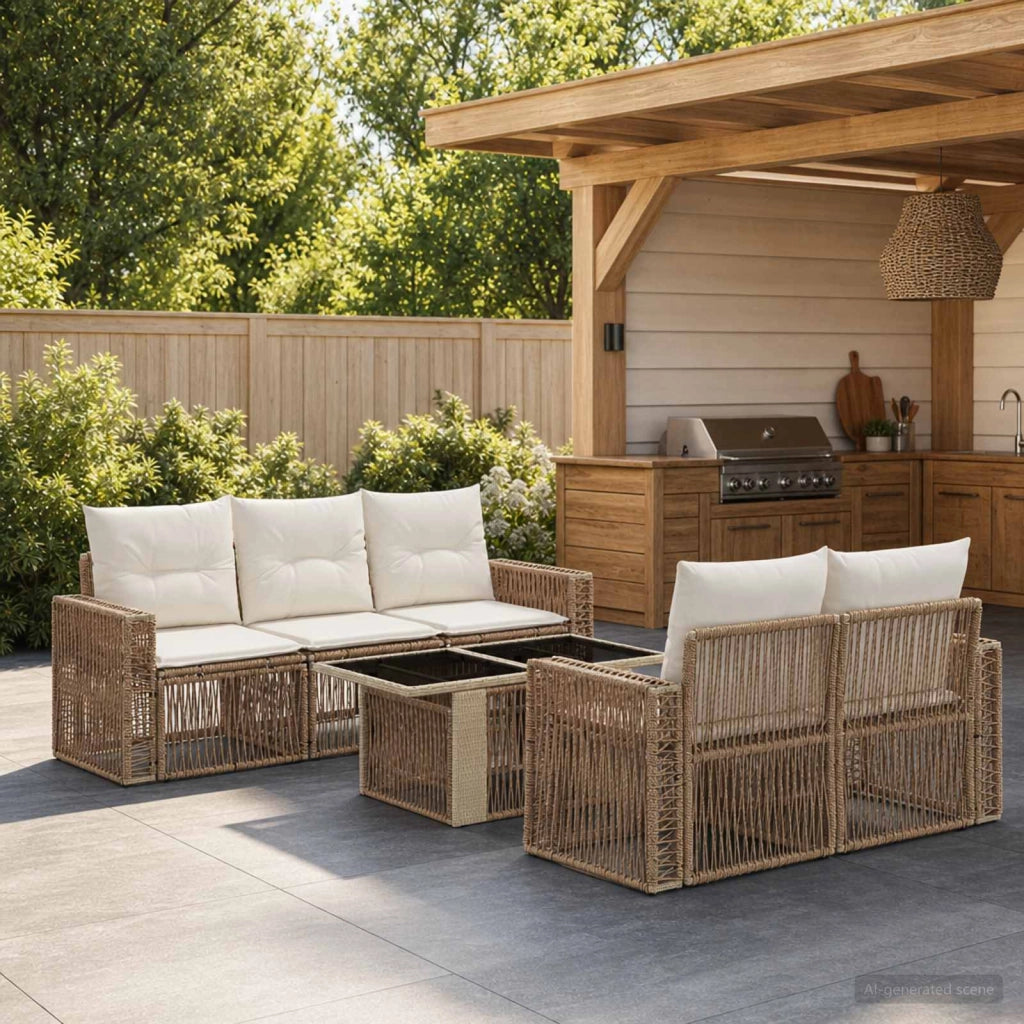Set Divano da Giardino 6 pz Beige e Bianco Crema polyrattan 3436746