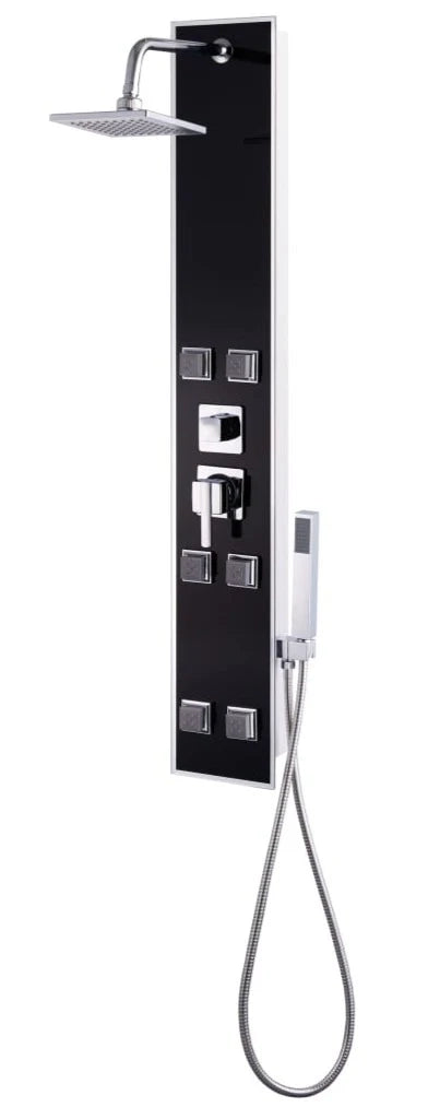 Pannello doccia con soffione rubinetto vetro acciaio inox 120 cm nero 02_0003432