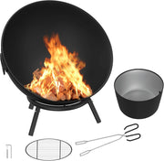 Braciere da 62 cm, braciere da giardino con griglia e morsetto a carbone, in metallo, per barbecue, campeggio