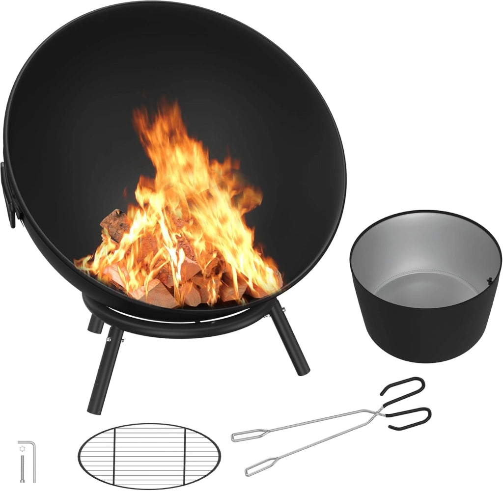 Braciere da 62 cm, braciere da giardino con griglia e morsetto a carbone, in metallo, per barbecue, campeggio