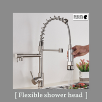 Bjorn | Rubinetto da parete gastronomia oro lucido Rubinetto cucina professionale in acciaio inox con due doccette|doppio lavello da parete ristorante