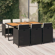 Set da Pranzo da Giardino 7 pz con Cuscini in Polyrattan Nero cod mxl 71764