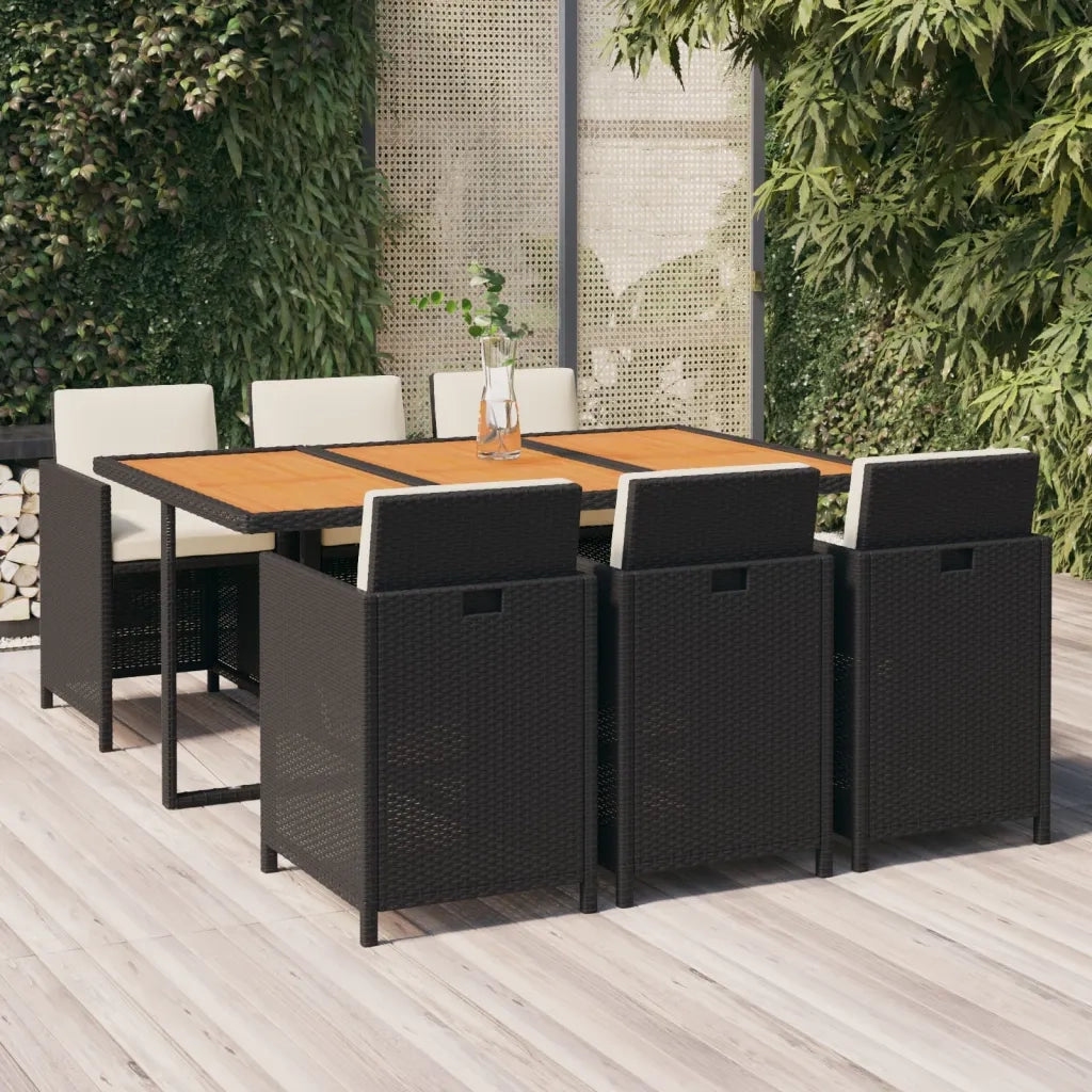 Set da Pranzo da Giardino 7 pz con Cuscini in Polyrattan Nero cod mxl 71764