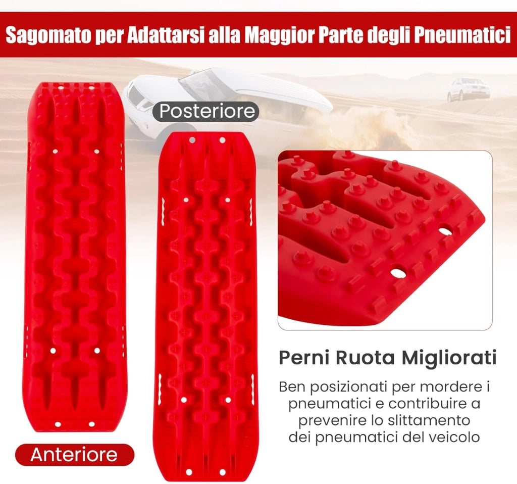 Tavole di Recupero per Fuoristrada 2 Pezzi, Carico 10T, Piastre di Trazione e Recupero per Liberare Veicoli da Neve Fango e Sabbia, Accessori Fuoristrada 4x4 (Rosso, 107 x 31 x 7 cm)